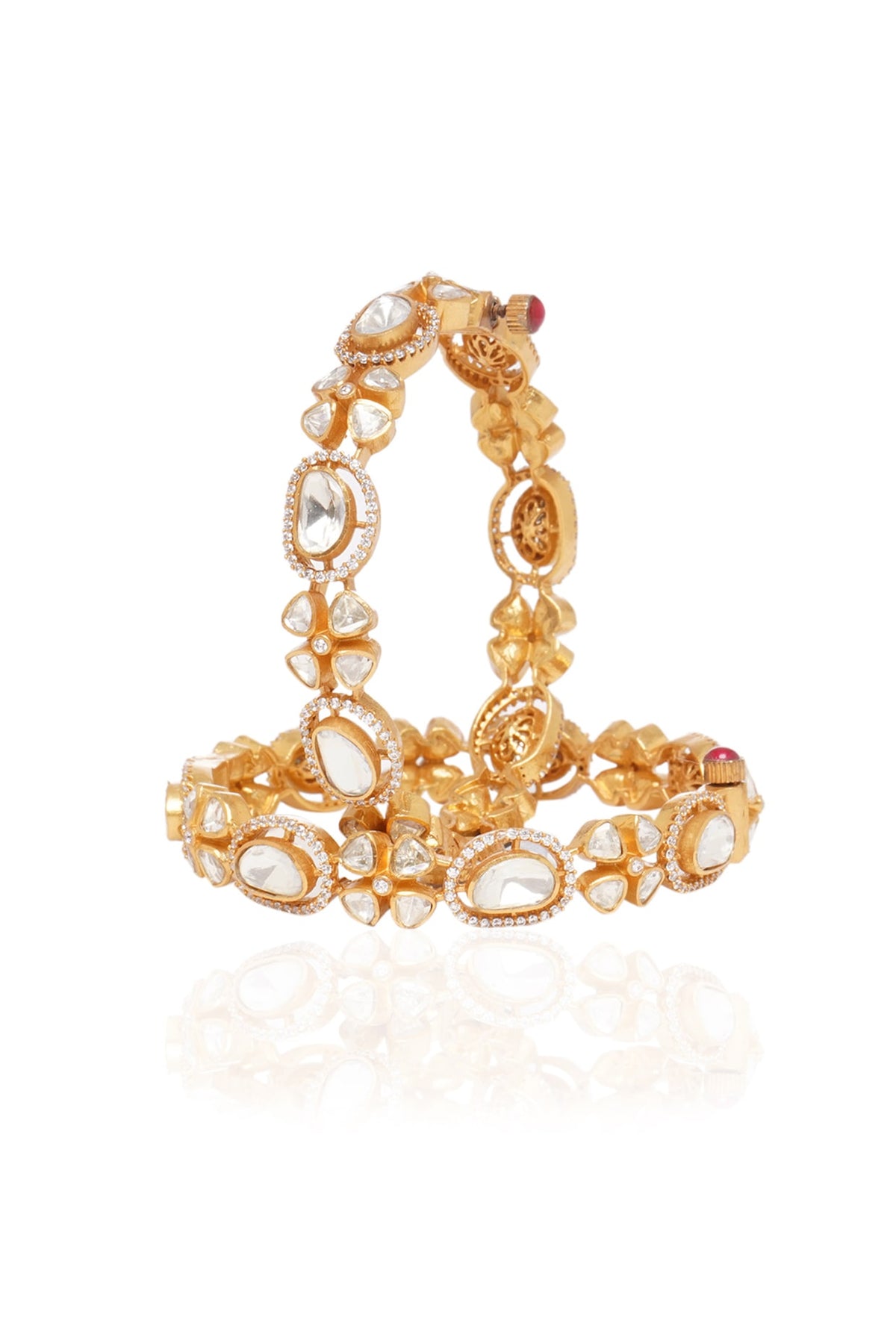 Gold Plated White Stone Bangles (Set Of 2)