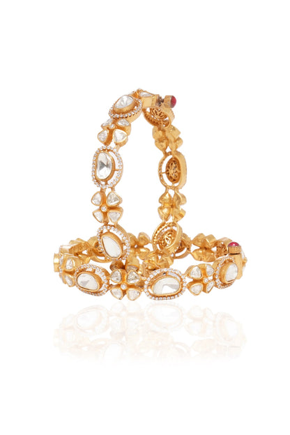 Gold Plated White Stone Bangles (Set Of 2)