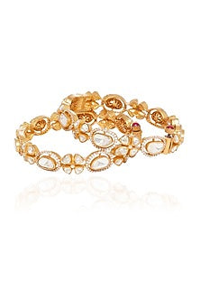 Gold Plated White Stone Bangles (Set Of 2)