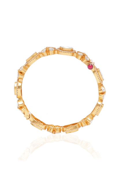 Gold Plated White Stone Bangles (Set Of 2)