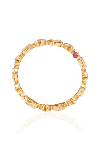 Gold Plated White Stone Bangles (Set Of 2)