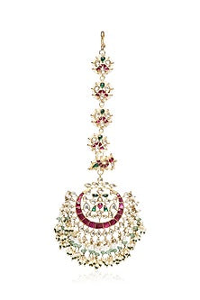 Gold Plated Green Onyx & Pearl Maangtikka