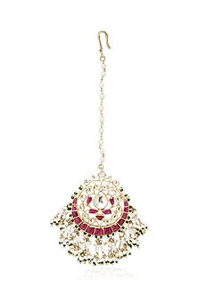 Gold Plated Green Onyx & Pearl Maangtikka