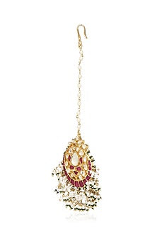 Gold Plated Green Onyx & Pearl Maangtikka