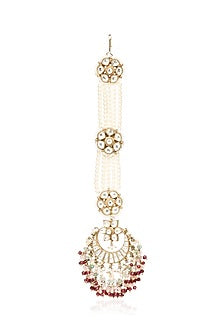 Gold Plated Green Onyx & Ruby Stone Maangtikka