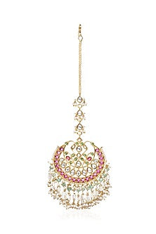 Gold Plated Green Onyx & Pearl Maangtikka