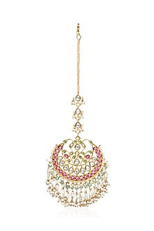 Gold Plated Green Onyx & Pearl Maangtikka