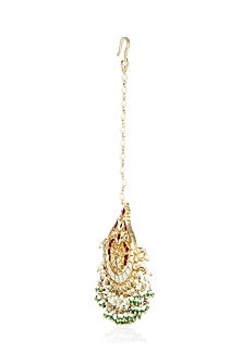 Gold Plated Green Onyx & Pearl Maangtikka