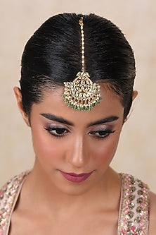 Gold Plated Green Onyx & Pearl Maangtikka