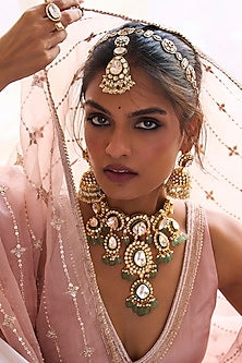 Gold Plated Green Onyx & Pearl Maangtikka