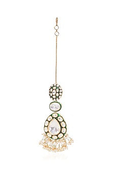 Gold Plated Green Onyx & Pearl Maangtikka