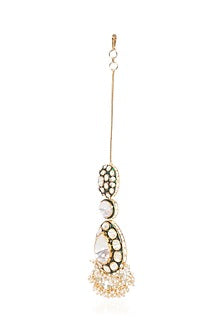 Gold Plated Green Onyx & Pearl Maangtikka