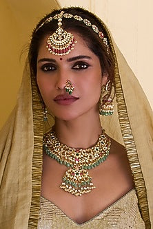 Gold Plated Pink Tourmaline Maangtikka