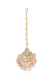 Gold Plated Pink Tourmaline Maangtikka
