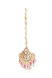 Gold Plated Pink Tourmaline Maangtikka