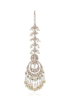 Gold Plated Green Onyx & Ruby Stone Maangtikka