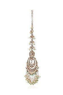 Gold Plated Green Onyx & Ruby Stone Maangtikka