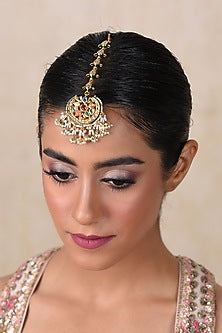 Gold Plated Pearl & Navratna Stone Maangtikka
