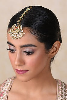 Gold Plated Pearl & Navratna Stone Maangtikka