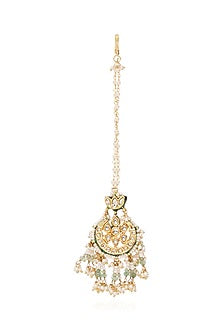 Gold Plated Pearl & Green Stone Maangtikka