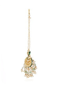 Gold Plated Pearl & Green Stone Maangtikka