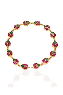 Gold Plated Red & Green Stone Sheesh Patti