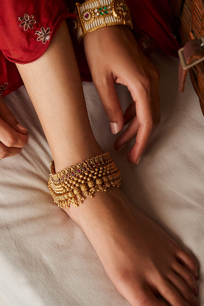 Gold Plated Brass Anklets (Set Of 2)