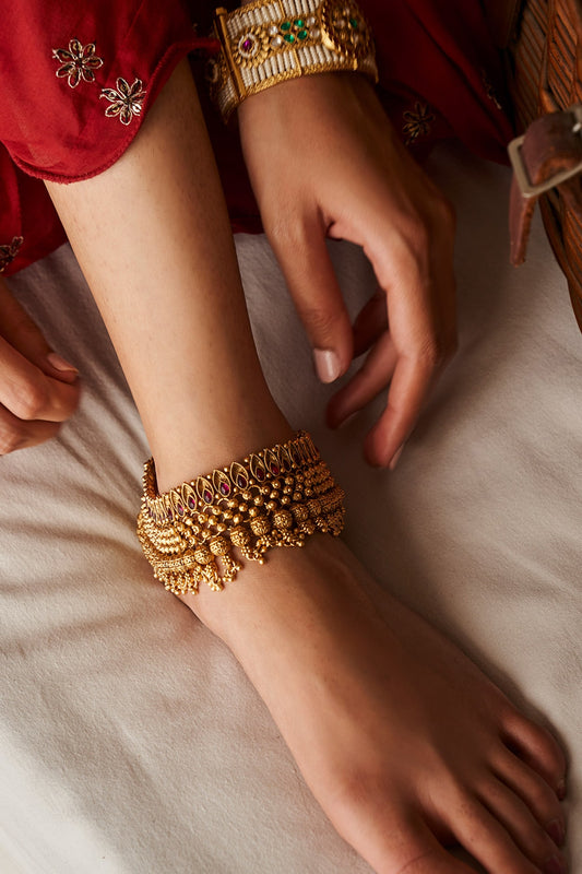Gold Plated Brass Anklets (Set Of 2)