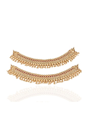 Gold Plated Brass Anklets (Set Of 2)