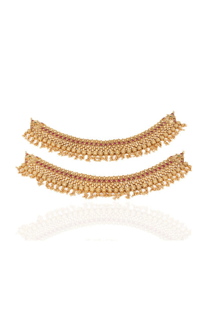 Gold Plated Brass Anklets (Set Of 2)