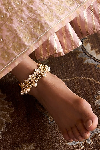 Gold Plated Brass Anklets (Set Of 2)