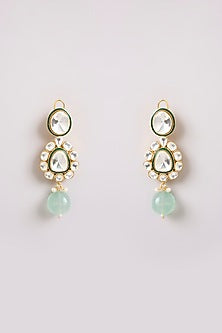 Gold Finish Kundan Polki & Mint Stone Long Necklace Set
