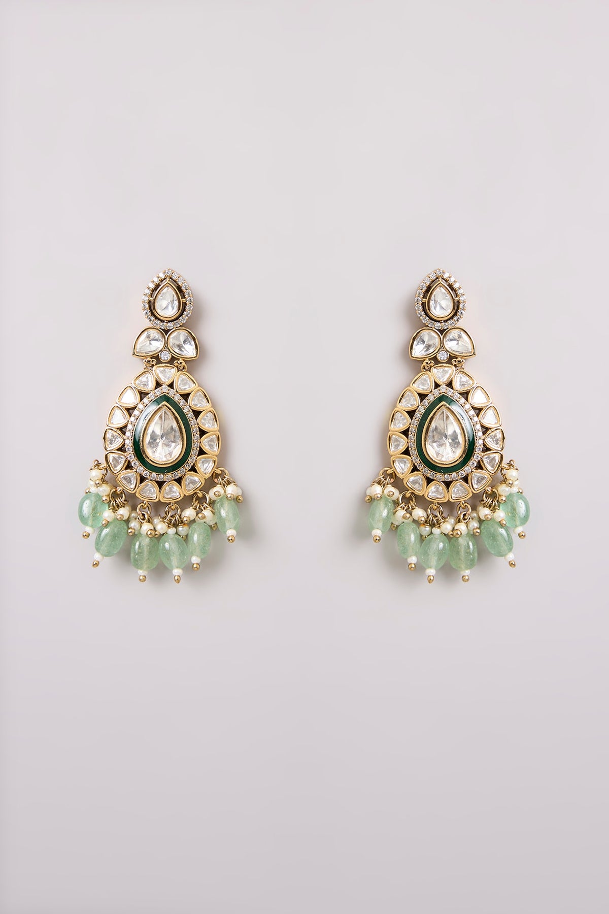 Gold Finish Kundan Polki & Mint Stone Choker Necklace Set
