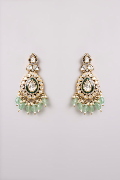 Gold Finish Kundan Polki & Mint Stone Choker Necklace Set
