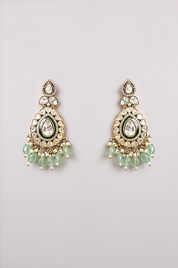 Gold Finish Kundan Polki & Mint Stone Choker Necklace Set