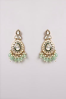 Gold Finish Kundan Polki & Mint Stone Choker Necklace Set