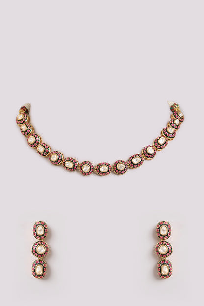 Gold Finish Kundan Polki Choker Necklace Set