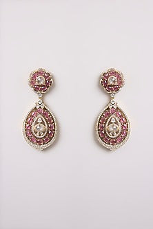 Gold Finish Red & White Stone Necklace Set