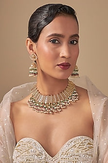 Gold Finish Kundan Polki Choker Necklace Set