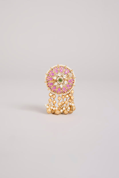 Gold Finish Kundan Polki Adjustable Ring