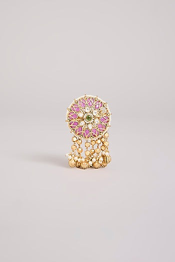 Gold Finish Kundan Polki Adjustable Ring
