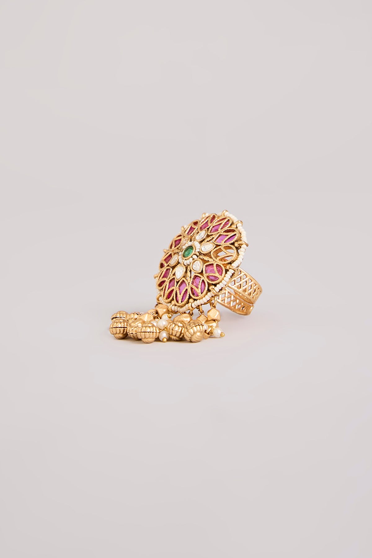 Gold Finish Kundan Polki Adjustable Ring