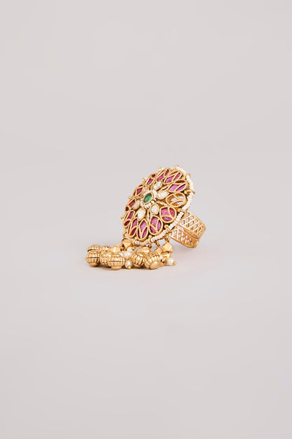 Gold Finish Kundan Polki Adjustable Ring