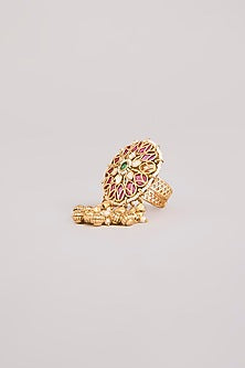 Gold Finish Kundan Polki Adjustable Ring