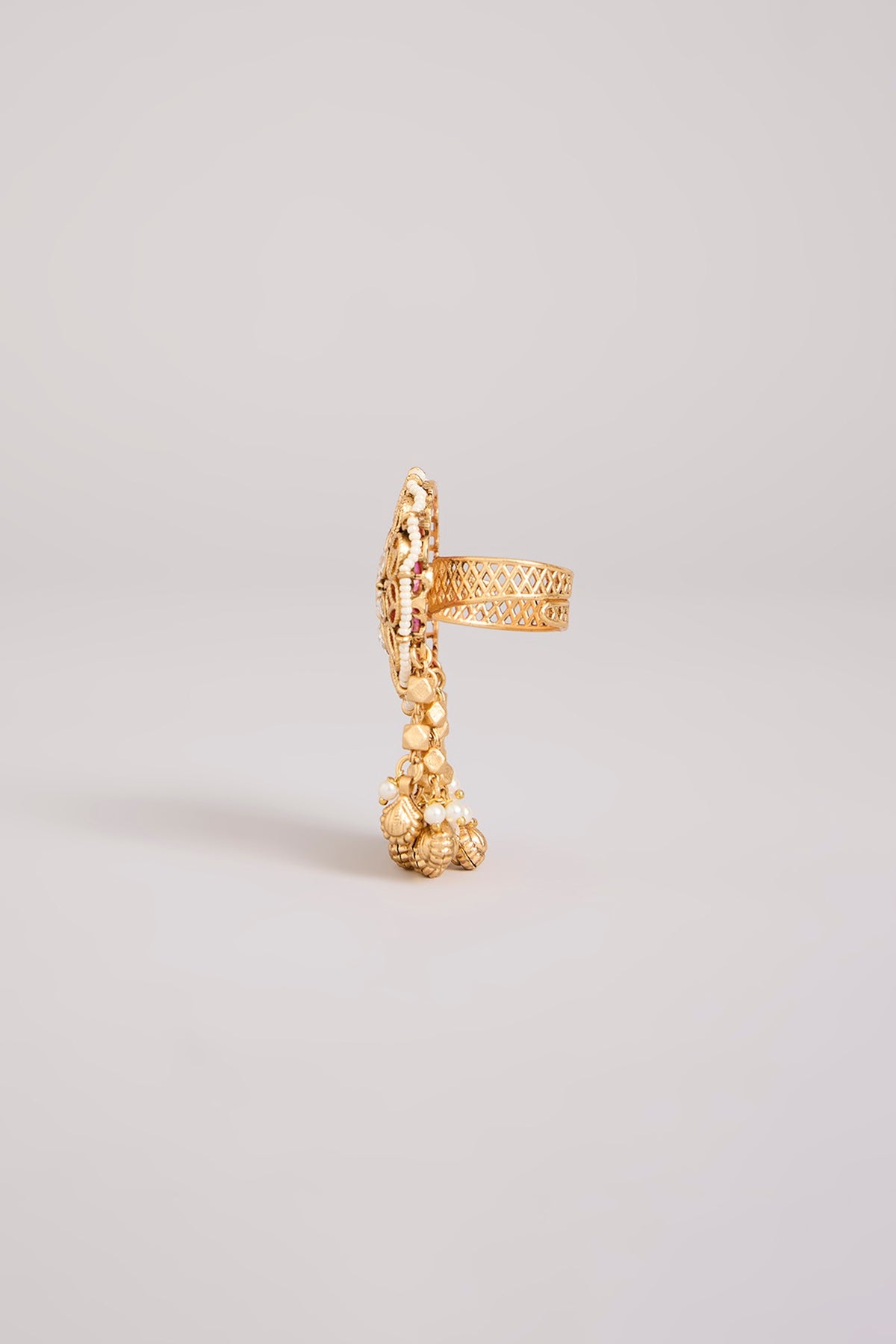 Gold Finish Kundan Polki Adjustable Ring