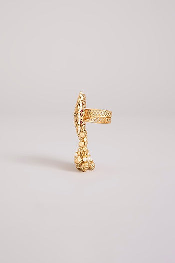 Gold Finish Kundan Polki Adjustable Ring
