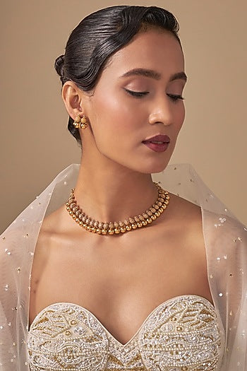 Gold Finish Gold Beaded Necklace Set