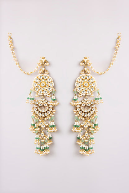 Gold Finish Kundan Polki & Seed Pearl Dangler Earrings