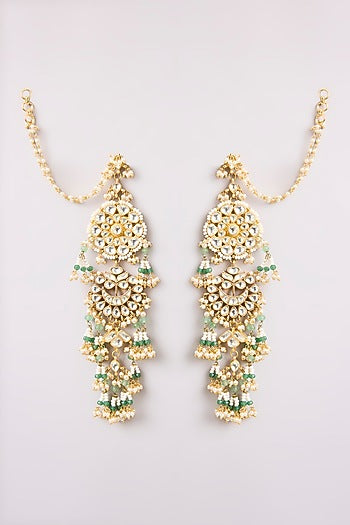 Gold Finish Kundan Polki & Seed Pearl Dangler Earrings