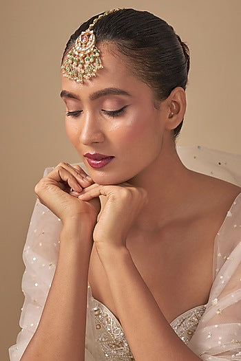Gold Finish Kundan Polki & Pearl Maangtikka